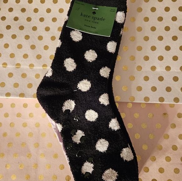 Kate Spade Black Socks with White Dots 2 Pr With Grippy Bottoms - Picture 3 of 6